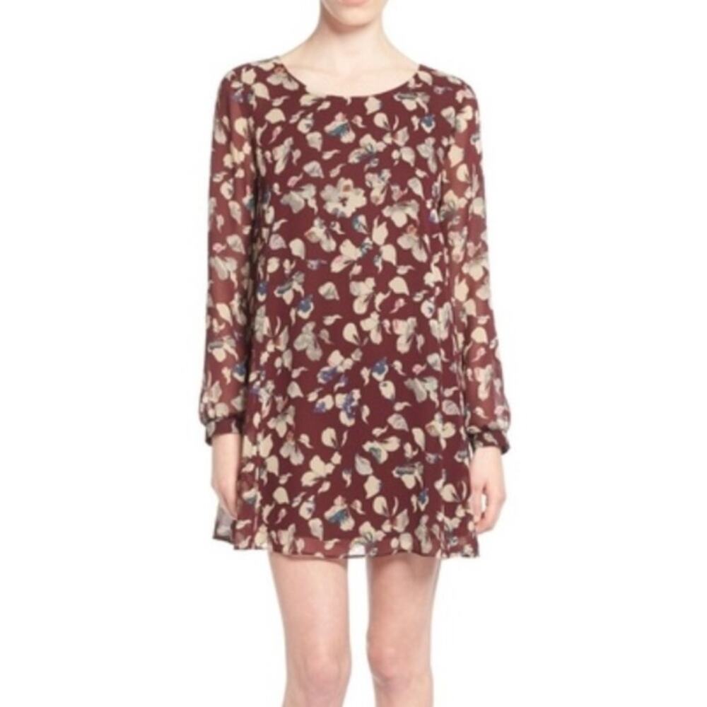 ASTR The Label Wine Red Floral Long Sleeve Lined Mini‎ Dress Medium / Small